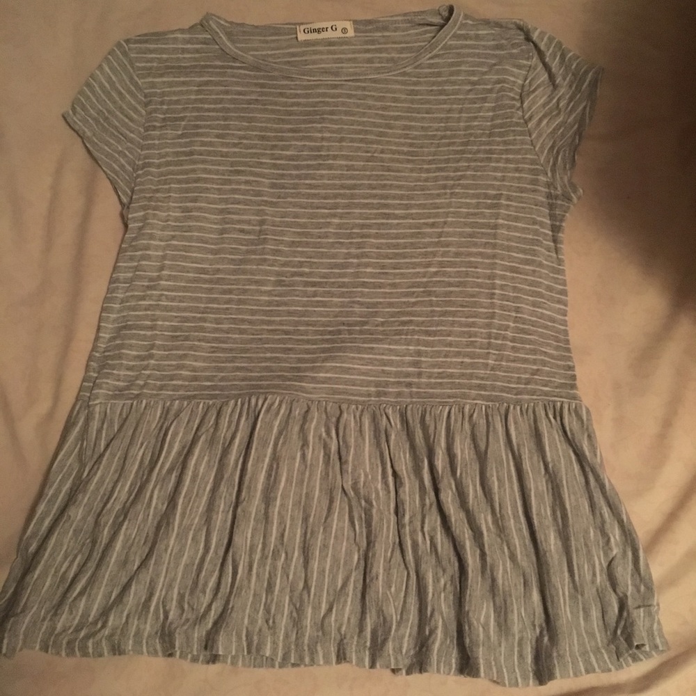 Gray and white striped peplum shirt (small)